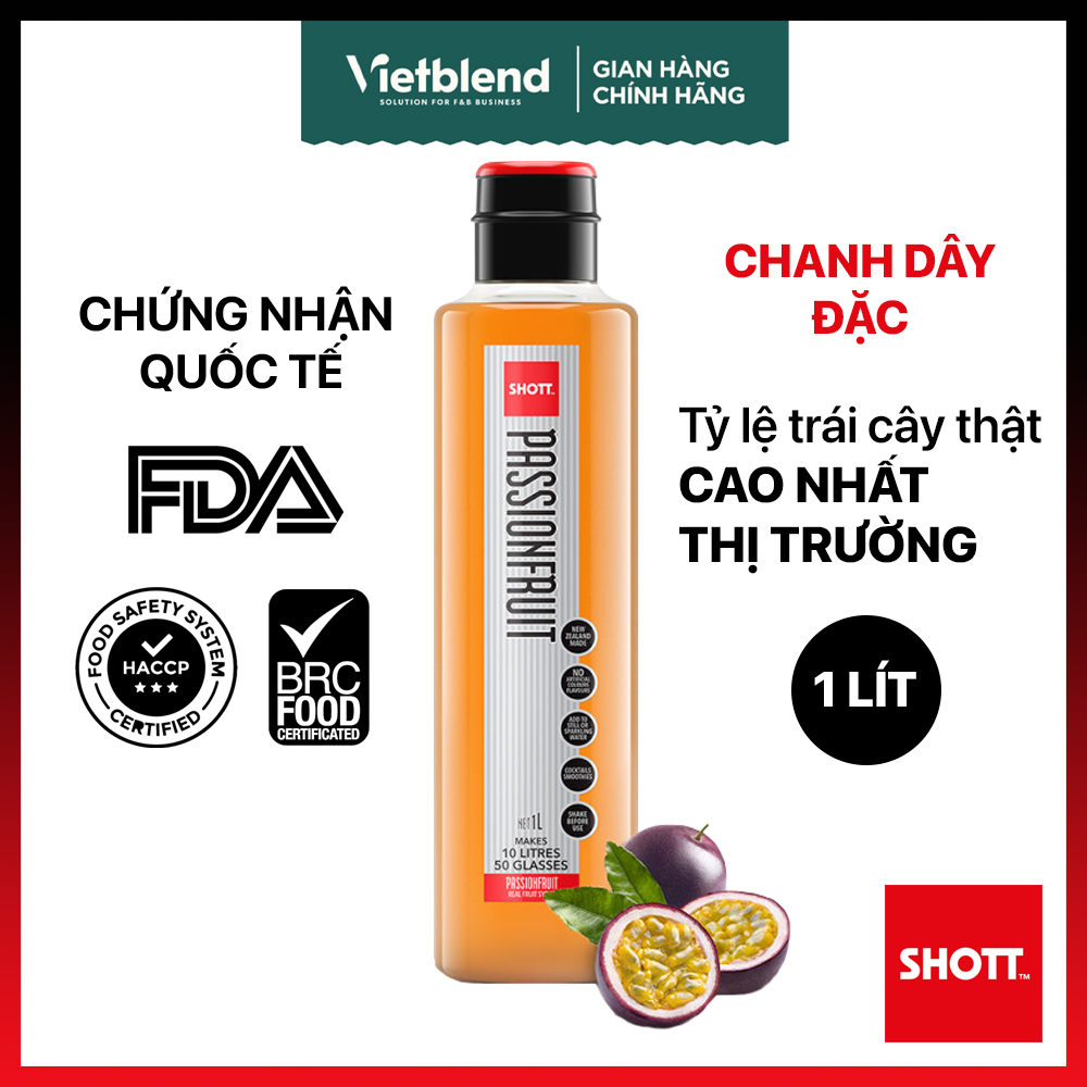Syrup SHOTT Vị Chanh Dây Tươi Cô Đặc (Sticky Passionfruit) Chai 1 Lít - Nguyên Liệu Pha Chế Đồ Uống