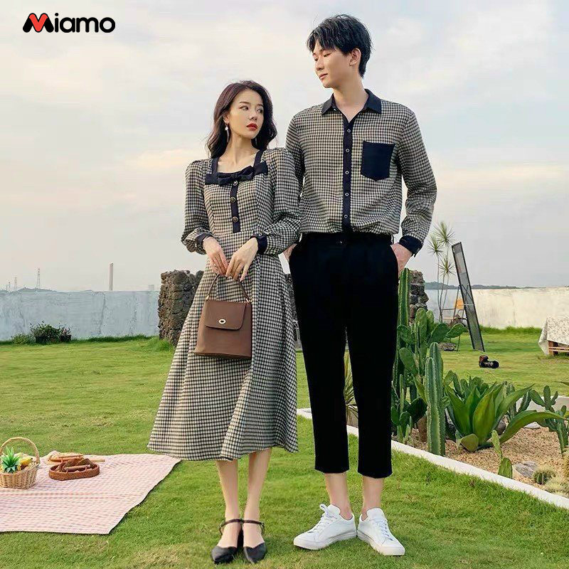 Đồ đôi nam nữ áo sơ mi nam + đầm nữ phong cách châu âu thời trang Miamo NB33 (Kèm ảnh thật)
