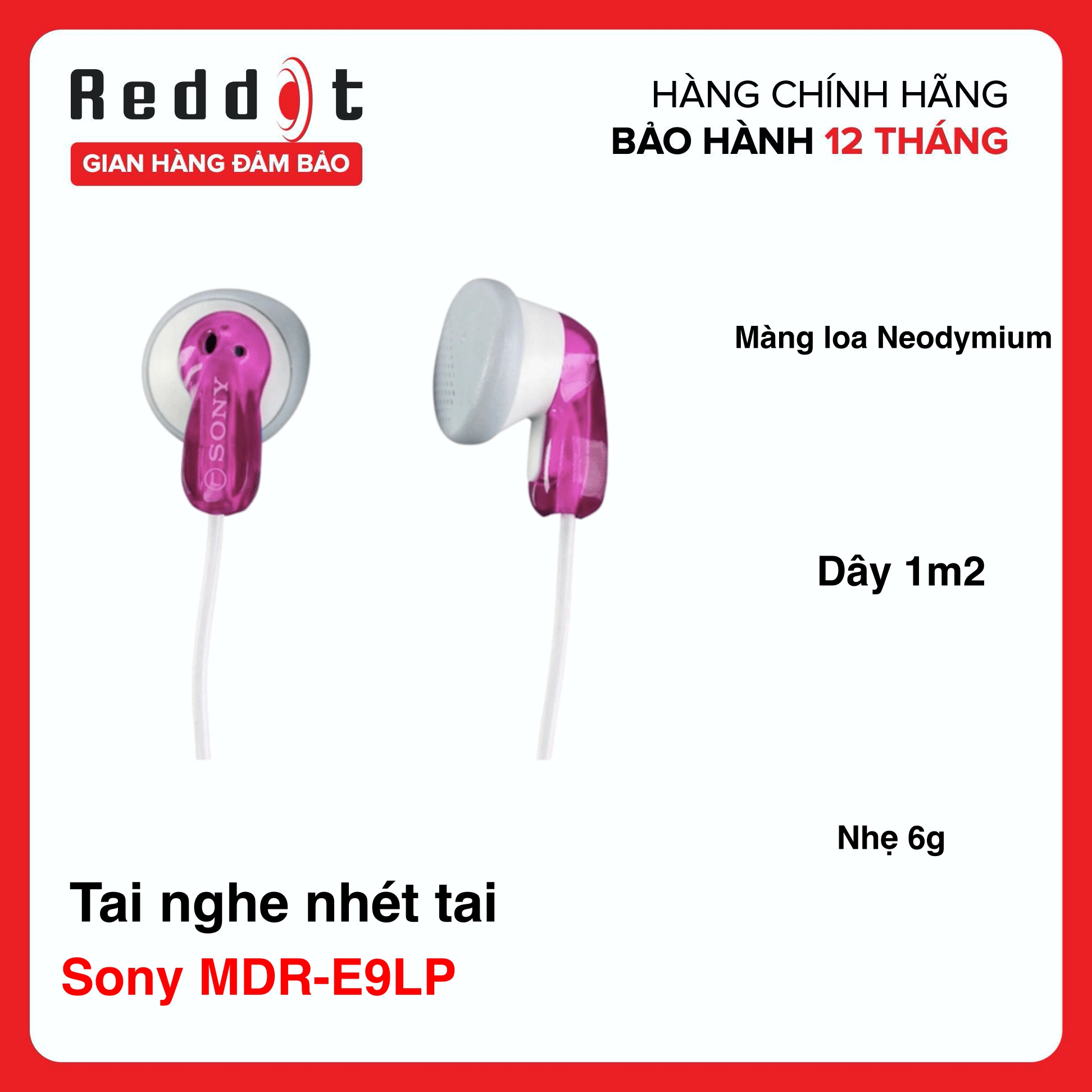 Tai nghe nhét tai có dây Sony MDR-E9LP - Màng loa Neodymium 13.5mm - Dài 1,2m - Hàng chính hãng bảo hành 1 năm - Reddot  Mall