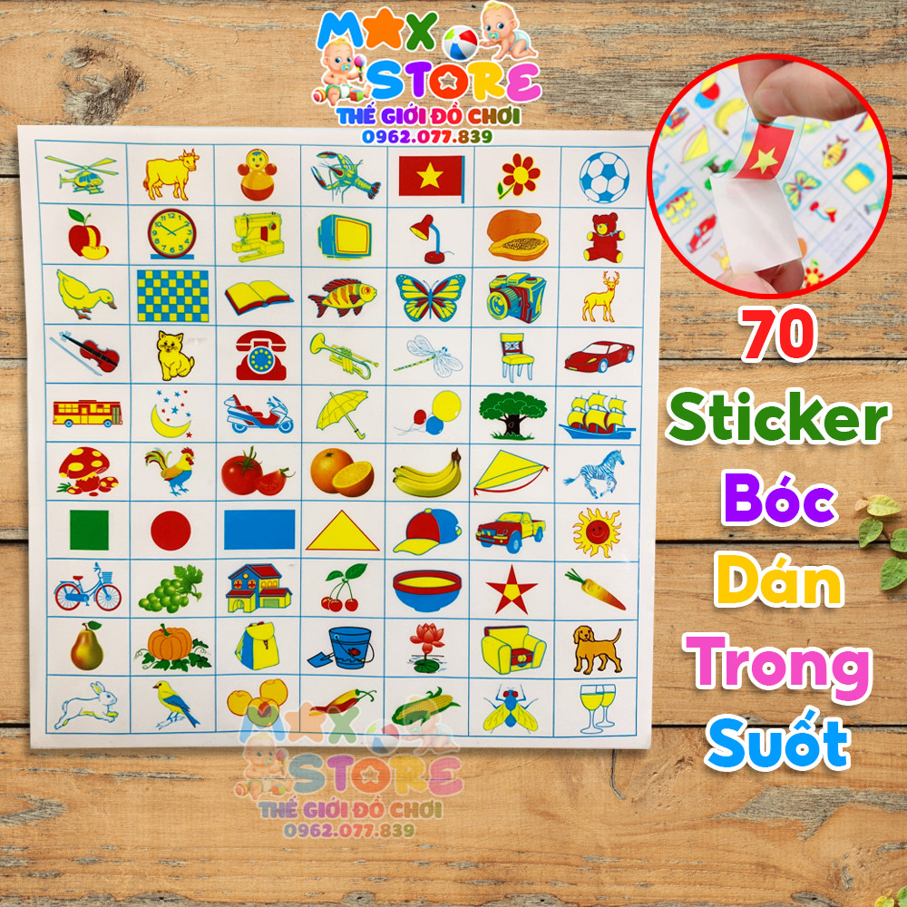 Tờ sticker bóc dán 70 kí hiệu trong suốt dán đồ dùng ca cốc