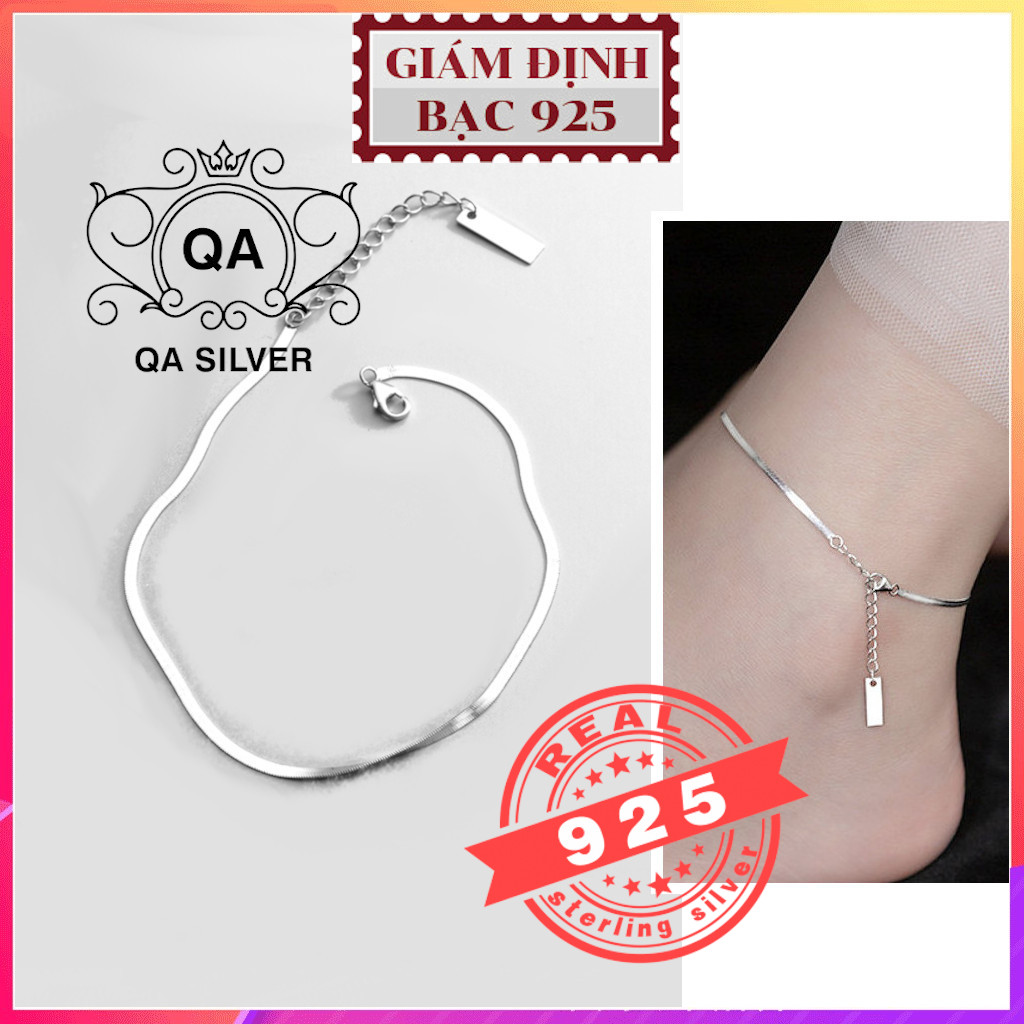 Lắc chân bạc 925 sợi rắn mặt chữ nhật vòng nữ tối giản s925 minimal qa silver anklet an210901