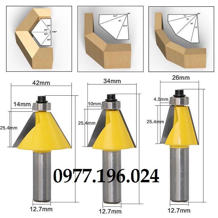 Bộ 3 mũi phay gỗ vát góc chéo 15 độ , 22,5 đô , 30 độ
