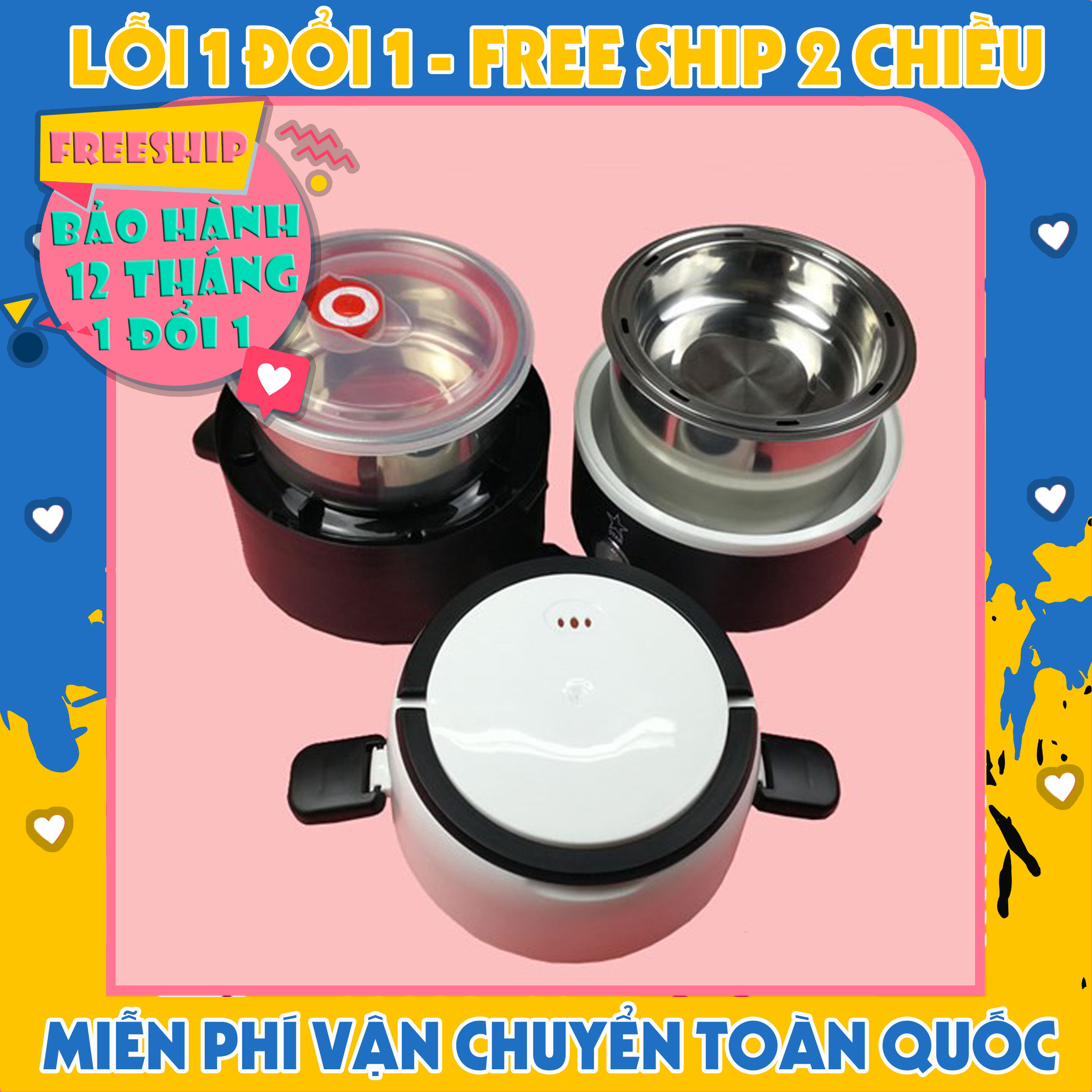 Hộp Cơm Hâm Nóng Cắm Điện 3 Tầng ( BH 1 năm)