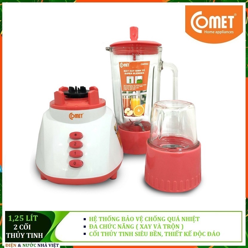 Máy xay sinh tố 1,25 lít comet cm9953 ly thủy tinh siêu bền