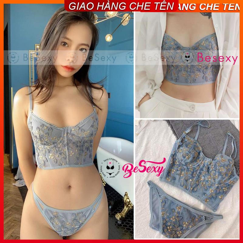 Bộ lót ren thêu hoa nổi có đệm ngực cực sexy