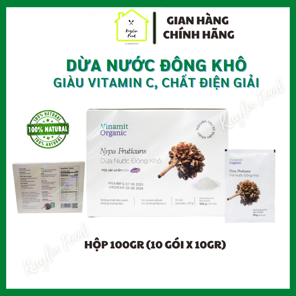 Dừa nước đông khô Vinamit Organic mật dừa nước 100% giàu vitamin C nhiều chất điện giải tự nhiên
