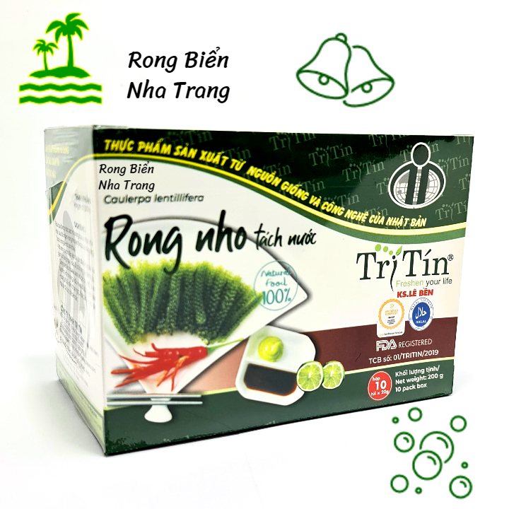 Rong nho tách nước Trí Tín hộp 200g (1 hộp gồm10 gói) - Ngâm 3 phút nở thành rong nho tươi