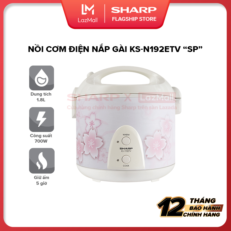 Nồi Cơm Điện Sharp KS-N192ETV SP 1.8 L Hàng Thái Lan [Công Suất 700W, Nồi Cơm Bền Tốt, Lòng Nồi Bằng Nhôm Phủ Lớp Chống Dính Poly-flon] - Hàng Chính Hãng Uy Tín Bảo Hành 12 tháng