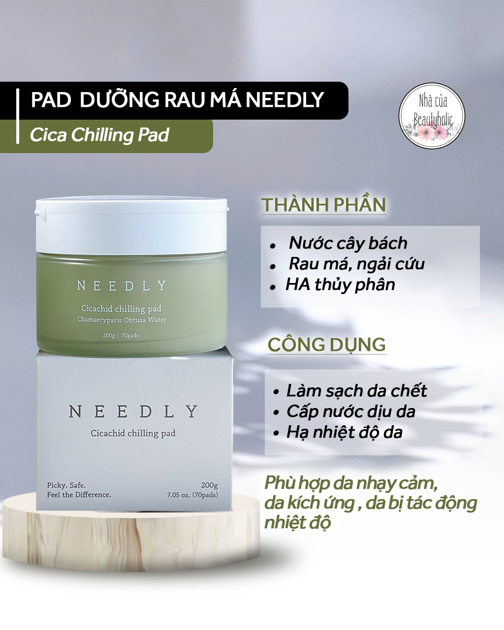 Pad hạ nhiệt chăm sóc da nhạy cảm needly cicachild chilling pad