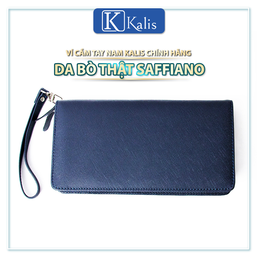 Ví cầm tay nữ da bò thật Saffiano 100% KALIS chính hãng bóp túi ví cầm tay mini da bò nữ cao cấp.