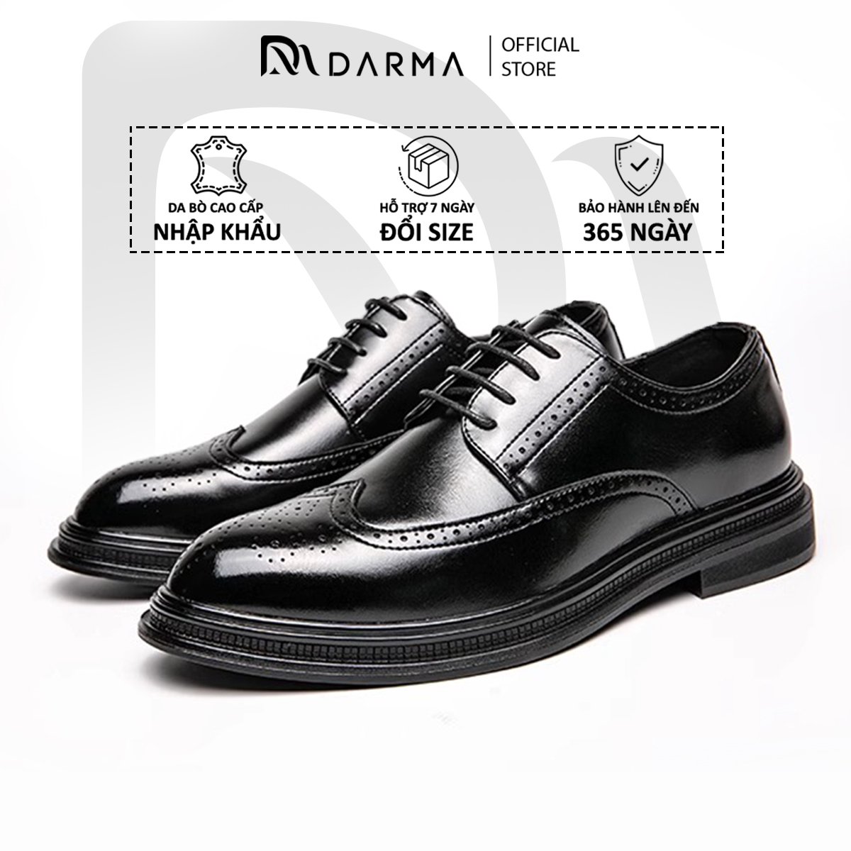 Giày oxford nam công sở darma cao cấp buộc dây giày derby da bò đế tăng chiều cao 4cm phong cách trẻ trung sang trọng