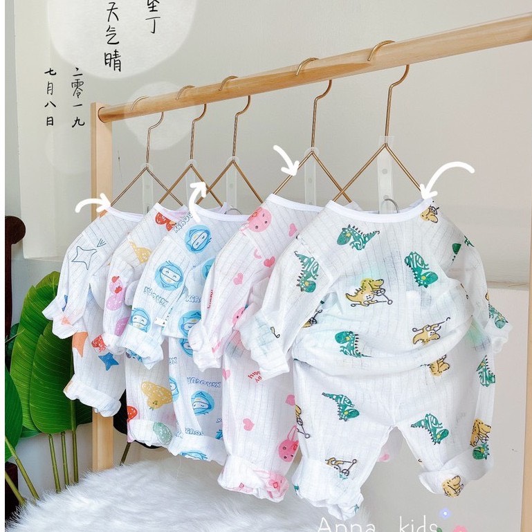 Bộ Cotton Giấy Dài Tay Khuy Vai Cho Bé Từ 4-14kg SABO, Bộ Đồ Cotton Giấy Dài Tay Bốn Mùa Cho Bé Trai Bé Gái Chất Giấy Loại Một Nhiều Hình Ngộ Nghĩnh Đáng Yêu
