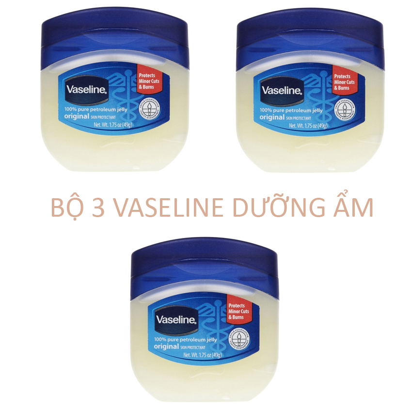 Bộ 3 Sáp Dưỡng Ẩm Vaseline Original 100% Pure Petroleum Jelly- 49g x 3