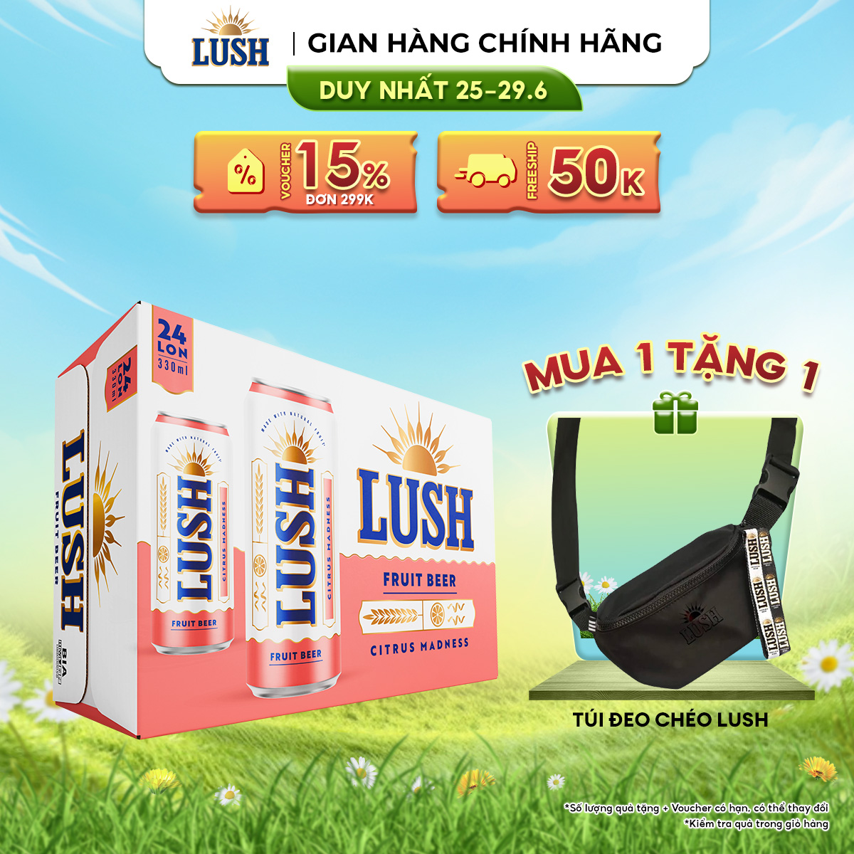 [DUY NHẤT 25-29.06 VOUCHER 18% ĐƠN 249K] Bia Lush Citrus Madness vị Bưởi Hồng Thanh Mát - Thùng 24 Lon 330ML (Nồng độ cồn 4%)