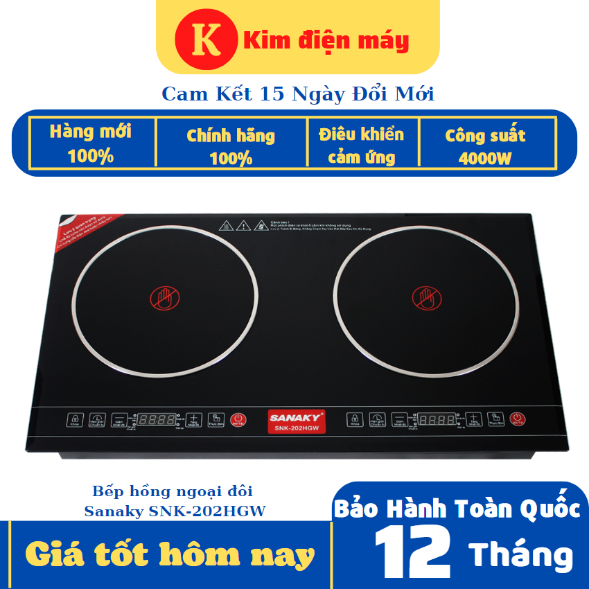 Bếp hồng ngoại đôi Sanaky SNK-202HGW-bếp điện đôi đa năng-công suất 4000W tiết kiệm điện-mặt bếp kín