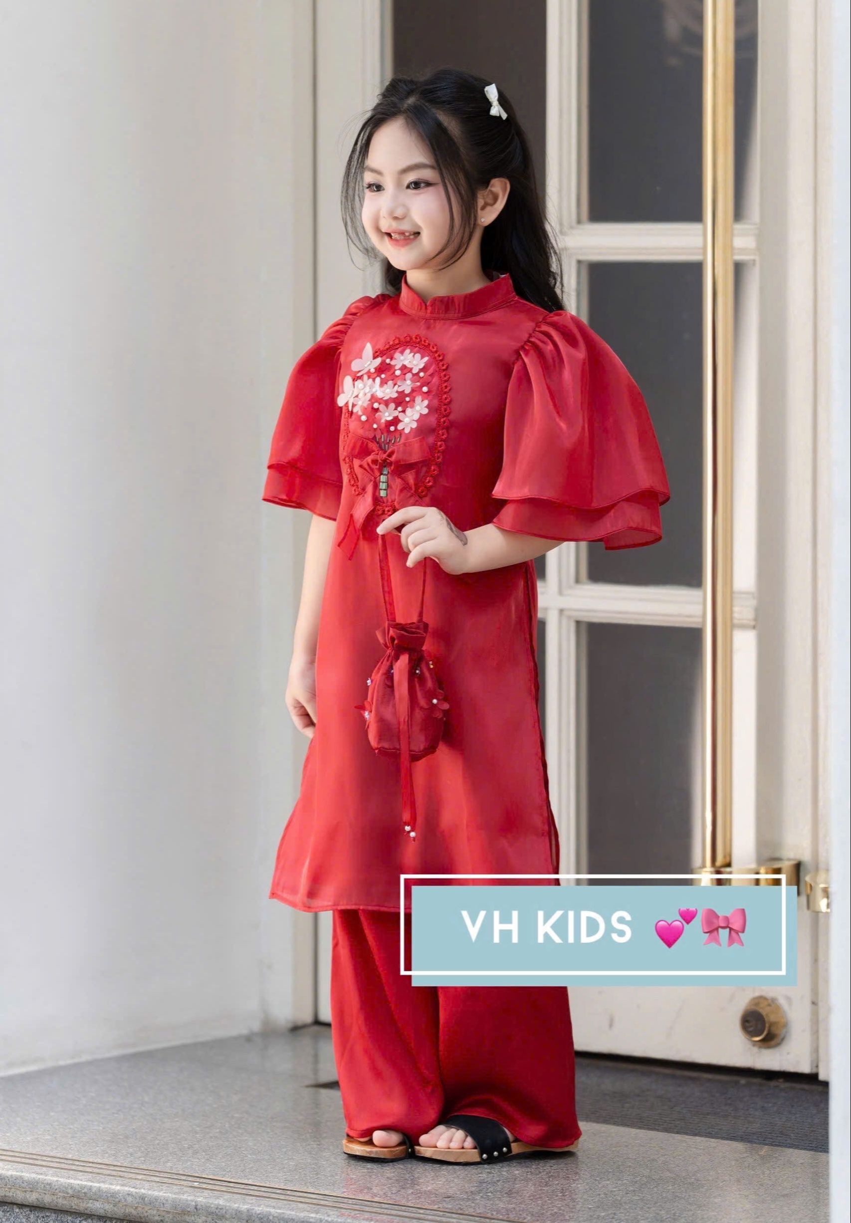 Bộ áo dài tết cho bé gái mẫu hoa mùa xuân xinh xắn diện lễ tết noel giáng sinh năm mới từ 10-40kg hàng thiết kế cao cấp