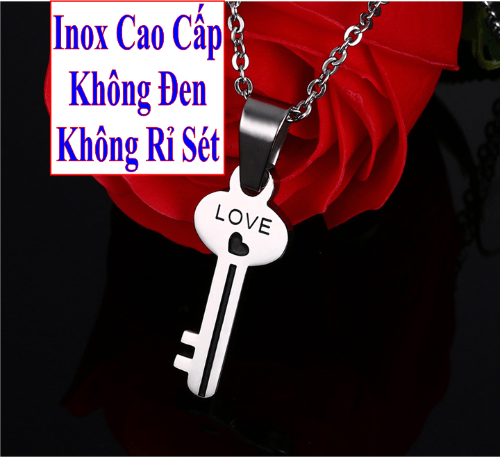 [HCM]( Có bán lẻ 1 sợi ) Dây chuyền cặp đôi inox hình ổ khóa và chìa khóa tình yêu khắc chữ LOVE - Cam kết 1 đổi 1 nếu hoen  gỉ sét