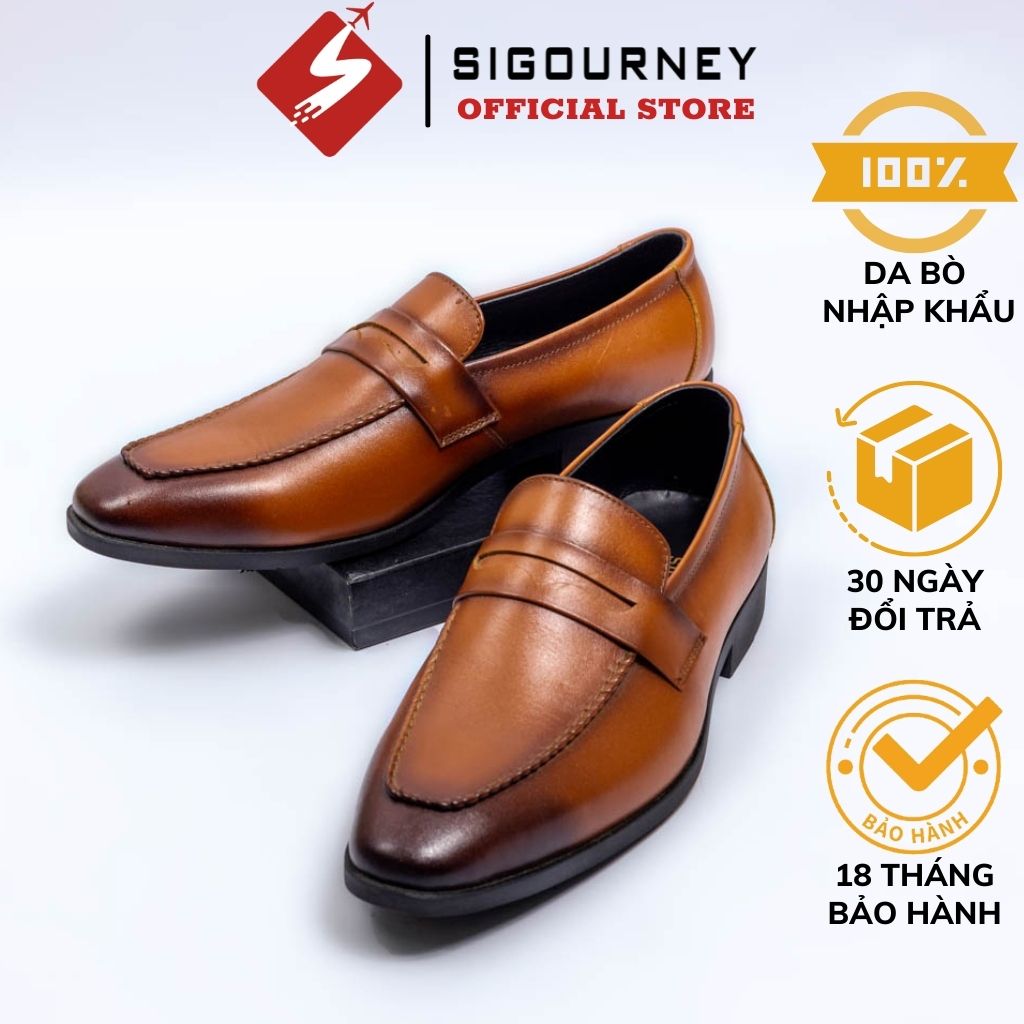Giày tây nam cao cấp may thủ công bằng da bò nguyên tấm SIGOURNEY SIG-12 màu nâu