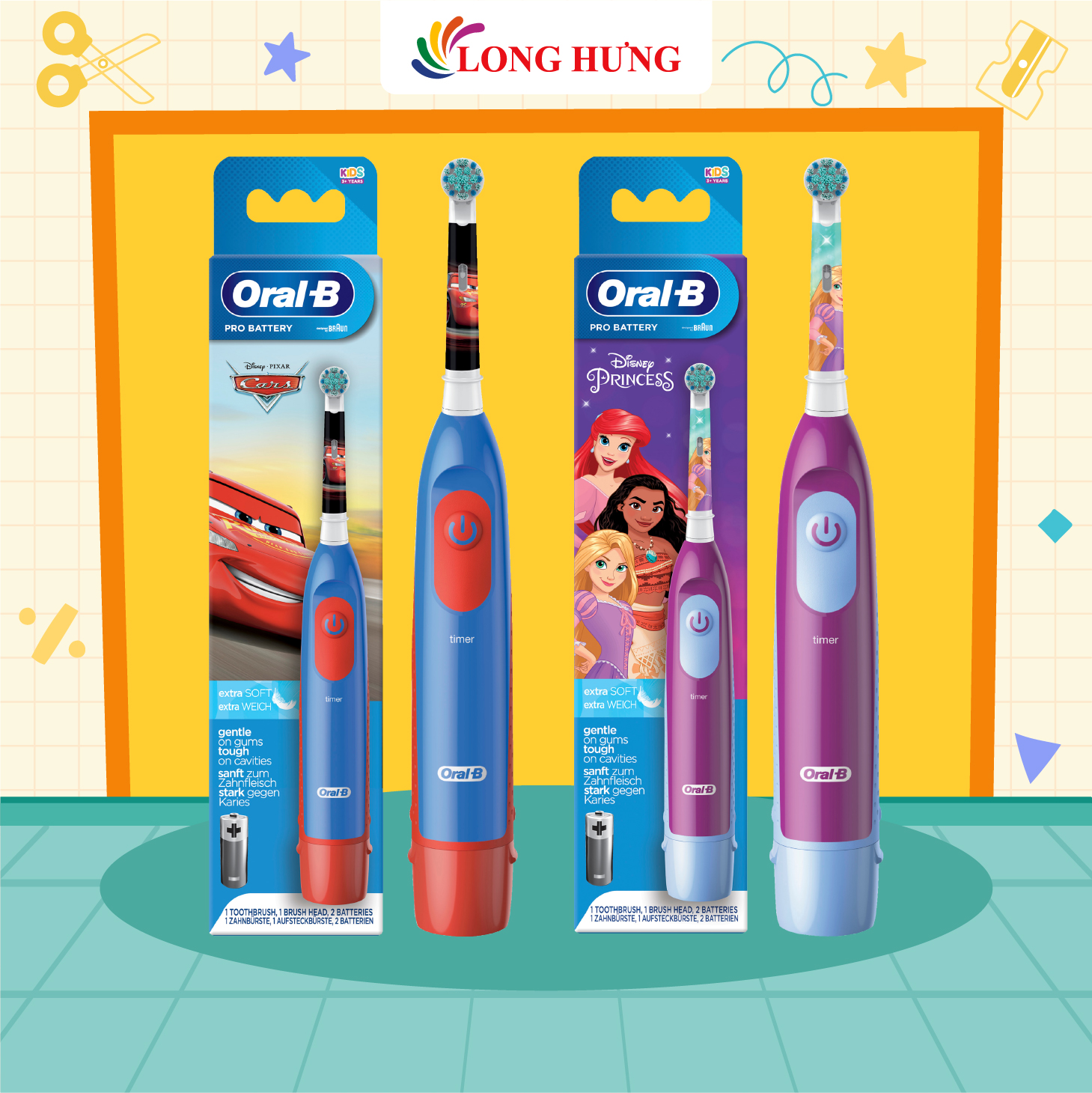 Bàn chải điện dùng pin trẻ em Oral-B Pro Battery Extra Soft - Đầu bàn chải tròn, nhỏ dành riêng cho trẻ em từ 3 tuổi