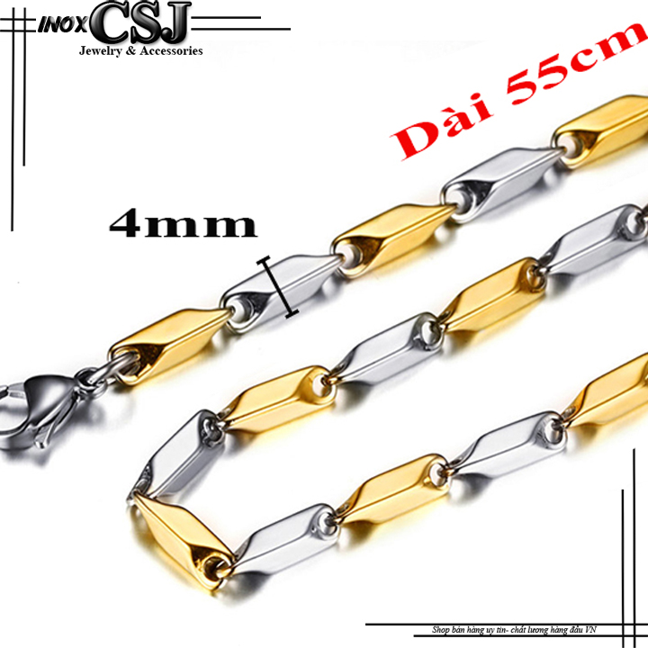 DÂY CHUYỀN NAM INOX HỎA TIỂN 4MM CÁCH ĐIỆU TRẮNG VÀNG CHUẨN MEN ĐẸP MEELY KHÔNG PHAI MÀU DN044