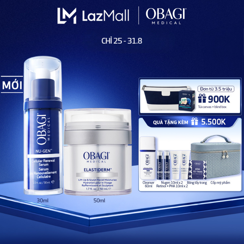 Bộ đôi Serum Trẻ Hóa Da Cấp Độ Tế Bào Obagi NU-GEN™ Cellular Renewal 30ml  Kem Dưỡng Chống Lão Hóa Cao Cấp Giúp Nâng Cơ Căng Da ELASTIDERM® Lift up  Sculpt Facial Moisturizer 50ml