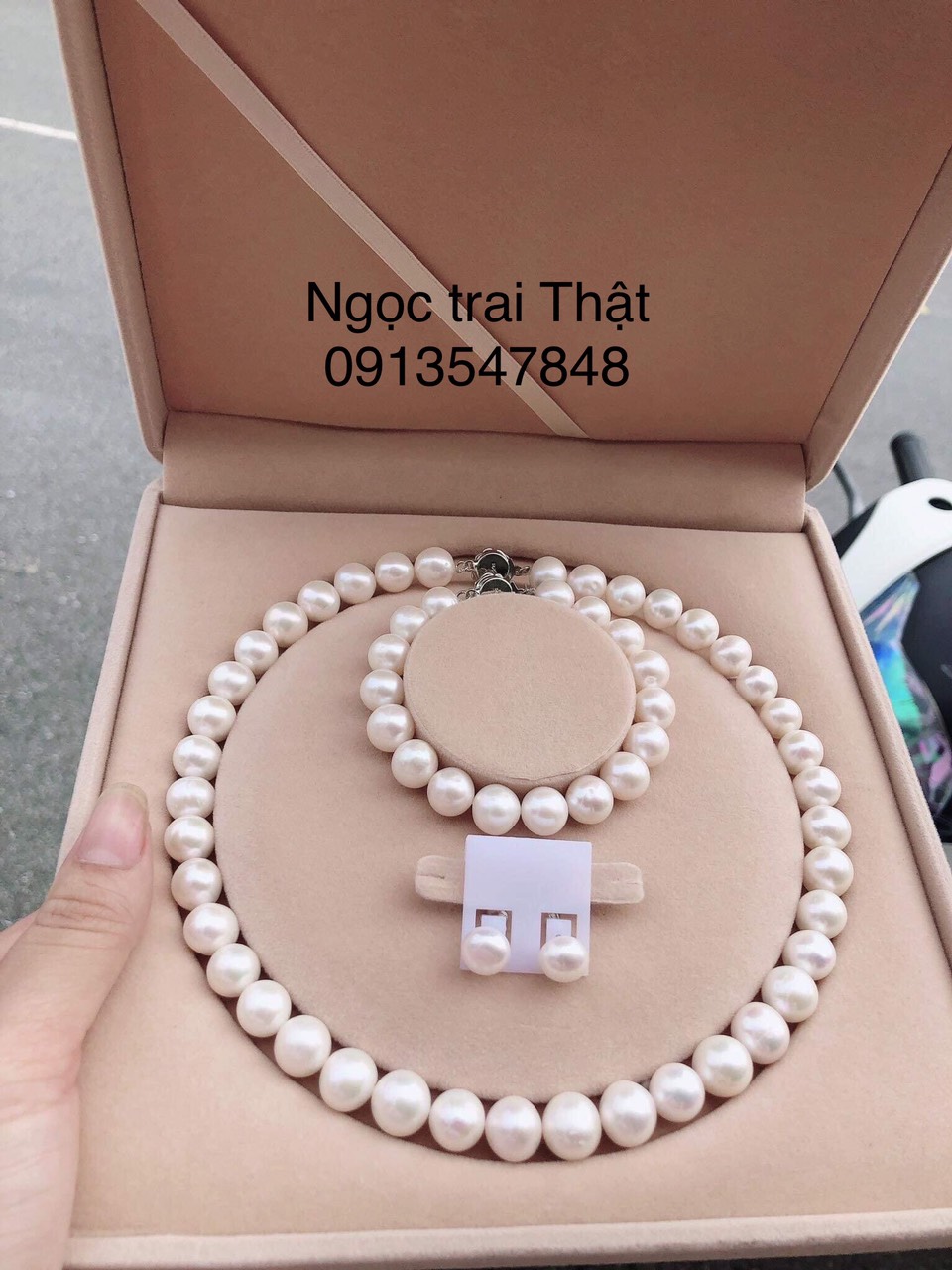 Bộ vòng cổ lắc tay tặng kèm bông tai ngọc trai