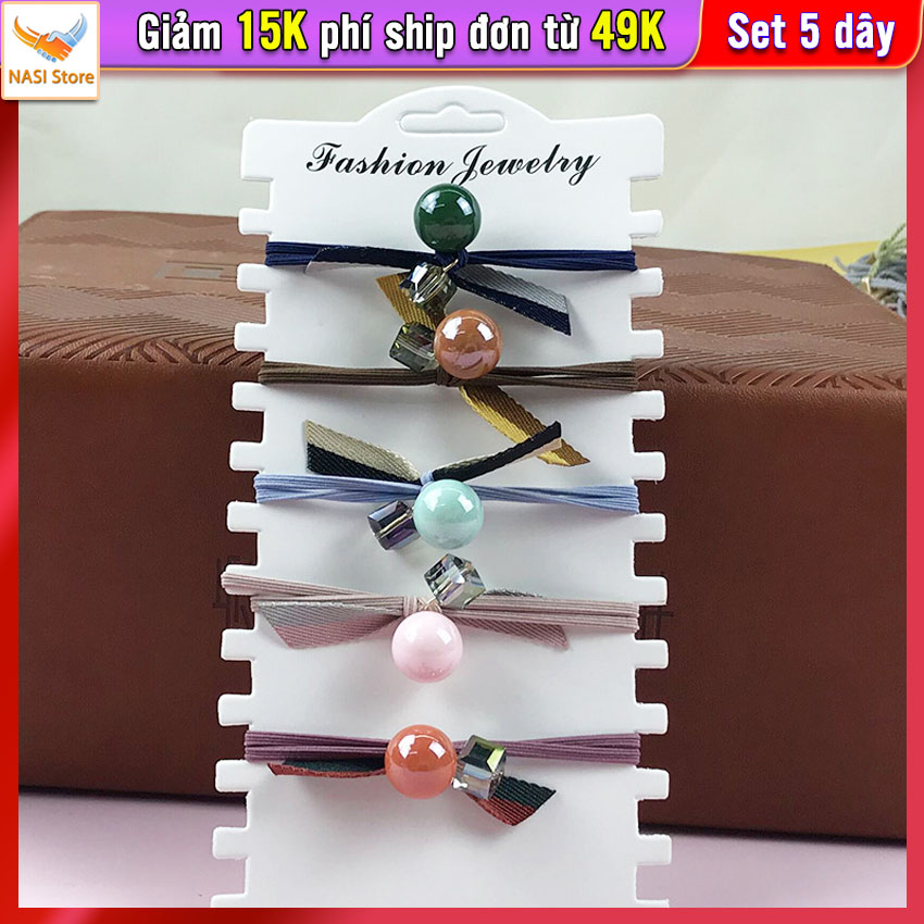 Dây buộc tóc nữ Hobun [Set 5 dây] NASI Store dễ thương phong cách hàn quốc thun cột tóc nữ co giãn tốt phụ kiện tóc