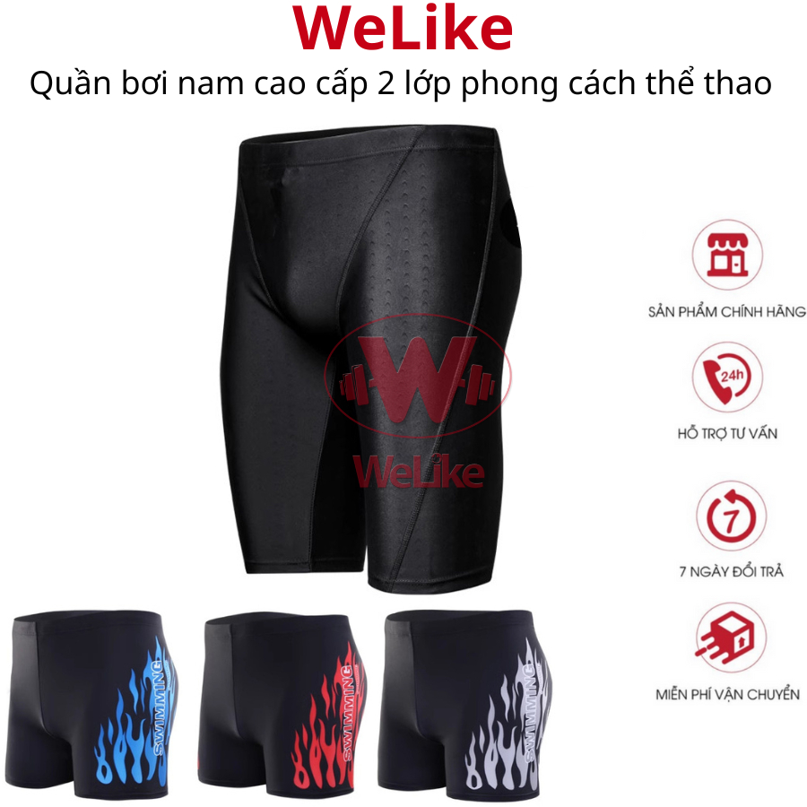 Quần bơi nam Welike - Đồ bơi nam 2 lớp cao cấp sexy đùi lửng phong cách thể thao co dãn 4 chiều chống thấm nước giá rẻ