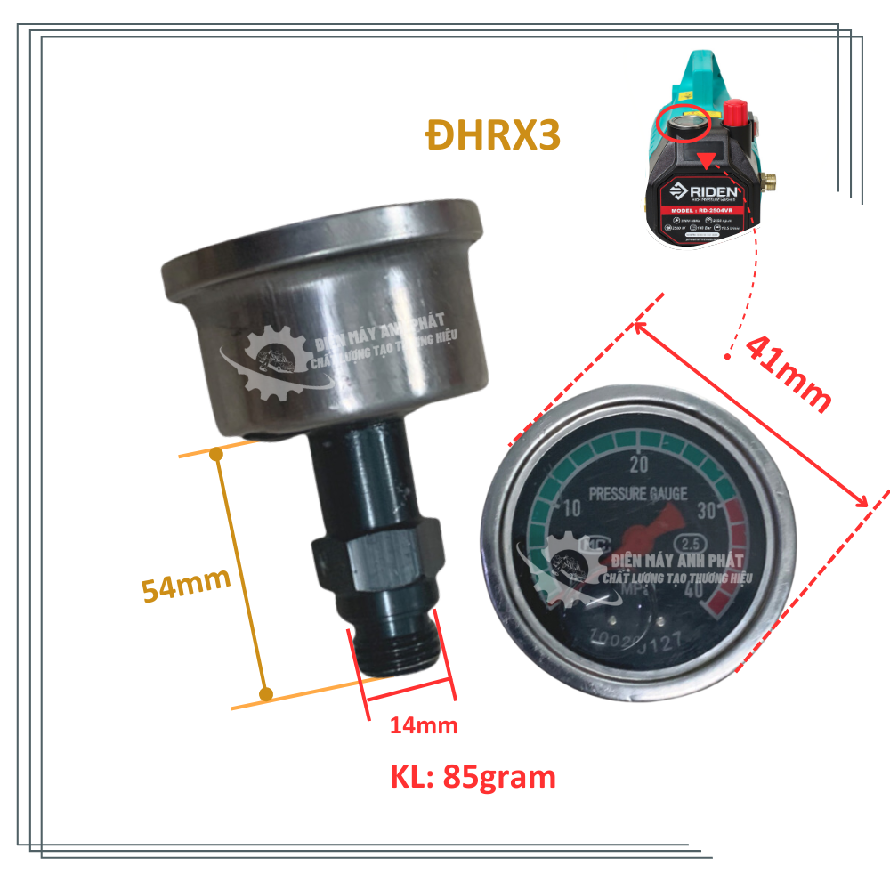 Đồng hồ áp suất đk 47mm,đk chân ø14mm,cdài chân 40mm máy xịt rửa xe áp lực,máy xịt rửa xe áp lực cao,đhrx3