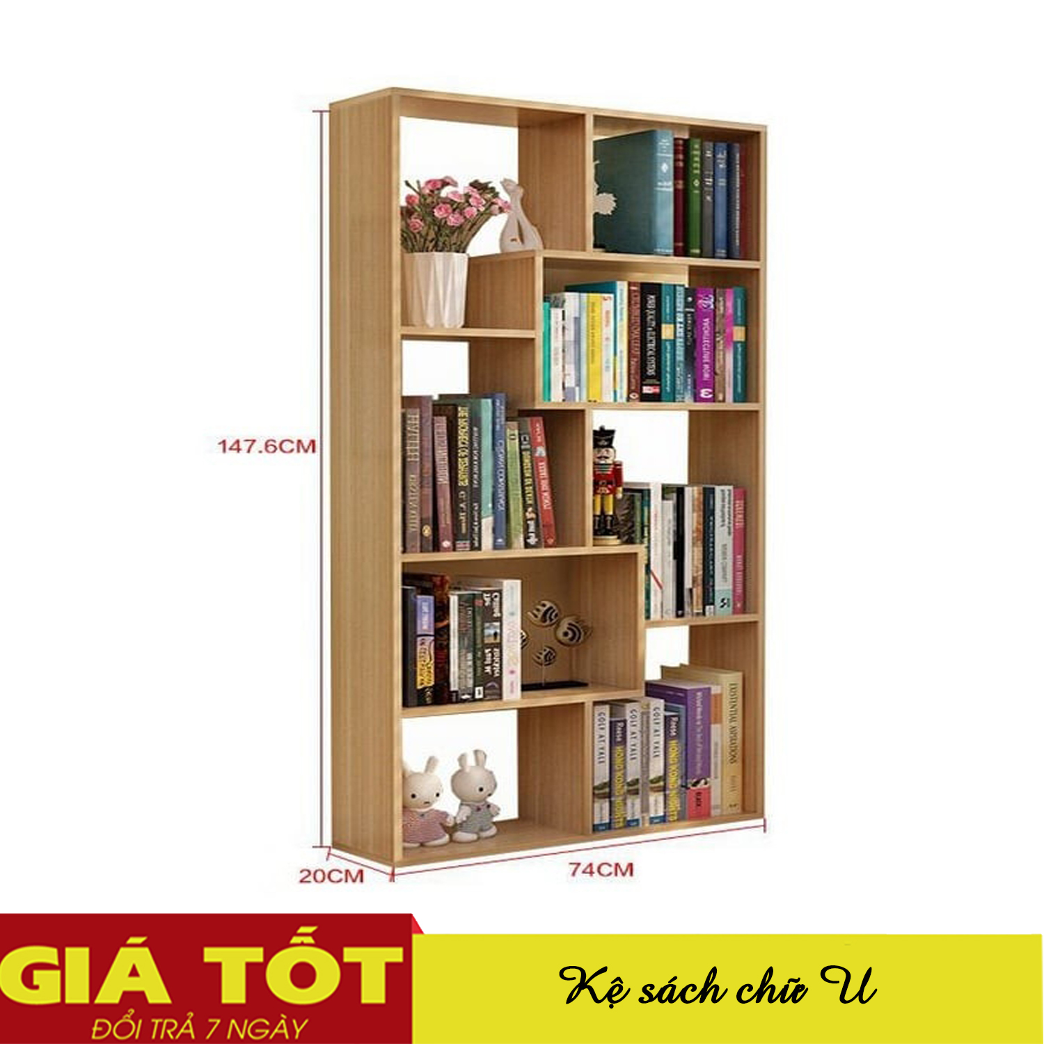 Kệ sách gỗ - Kệ sách gỗ chữ U - Kệ gỗ đề đồ - Kệ đựng đồ - Phụ kiện trang trí nội thất phòng khách, phòng ngủ- Hỗ trợ đổi trả 7 ngày