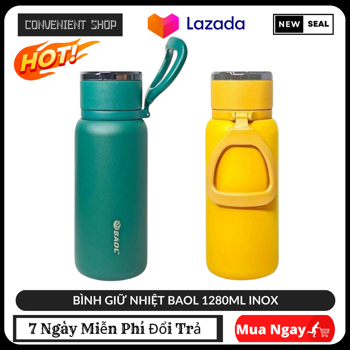 Bình giữ nhiệt baol , Bình giữ nhiệt nóng lạnh inox cao cấp BAOL 1280ML INOX lớp cách chân không Mẫu mới bọc giả da sang trọng Giữ nhiệt trên 12h