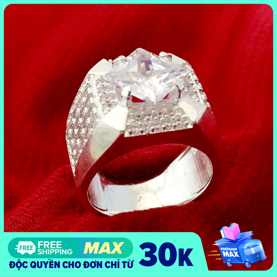 Nhẫn nam Bạc Quang Thản, nhẫn nam bản nhỏ ổ cao gắn kim cương nhân tạo chất liệu bạc không xi mạ, có thể chỉnh size tay theo yêu cầu – QTNA22