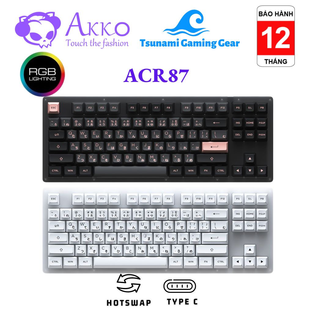 Bàn phím cơ akko acr87 rgb/ hotswap ttc socket/ akko cs jelly switch - bh 12 tháng