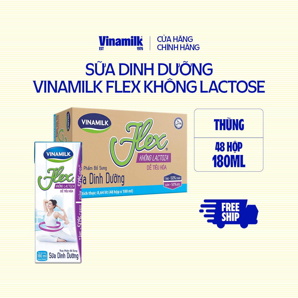 Thùng 48 Hộp Sữa tiệt trùng Flex không Lactose 180ml