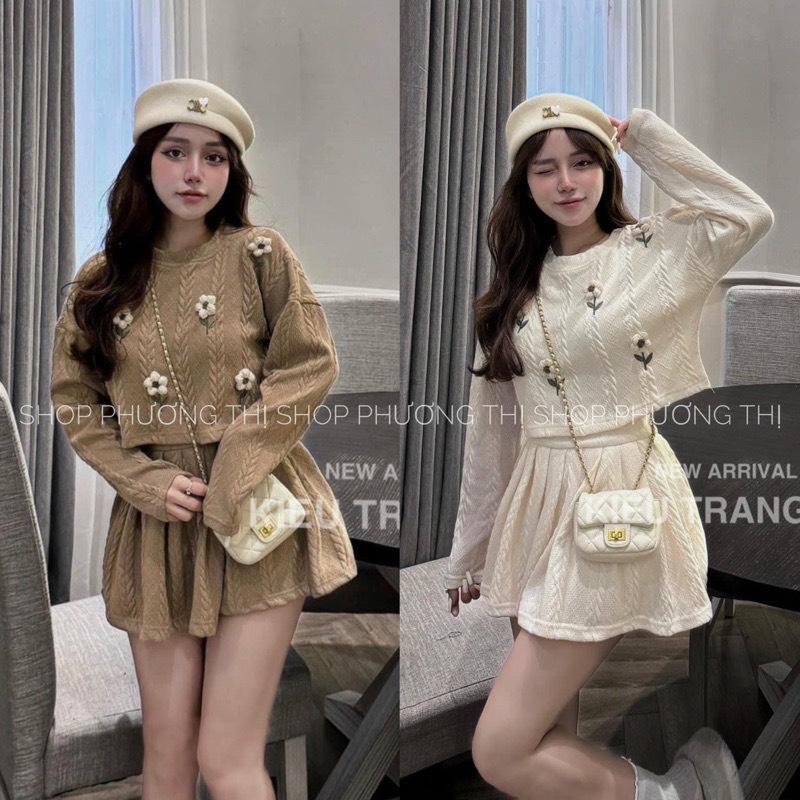 Sét áo len thêu bông hoa kèm chân 👗