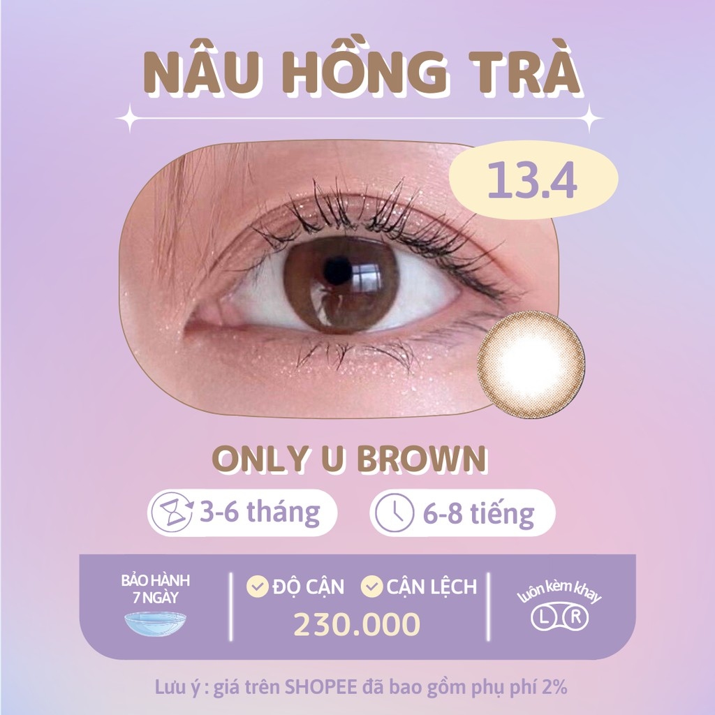 Kính áp tròng nâu hồng trà Only U Brown - Made in Korea   Hạn sử dụng 3-6 tháng