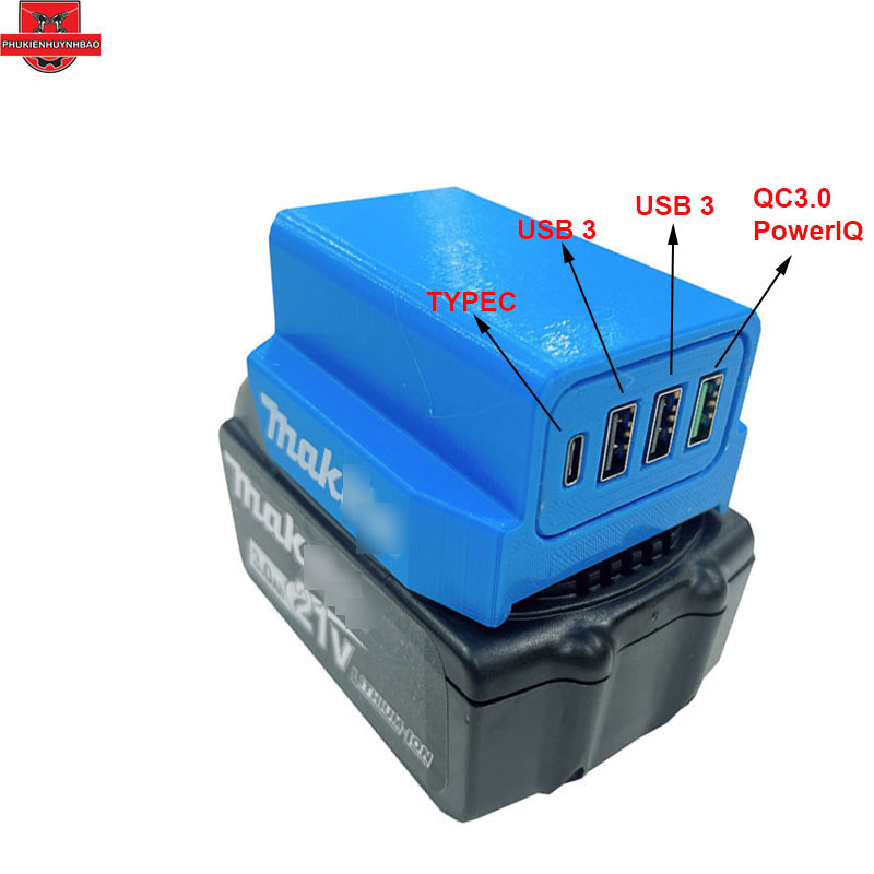 Đế USB In 3D 4 Cổng Sạc Nhanh 3.0 Dùng Chân Pin Phổ Thông 4Cm