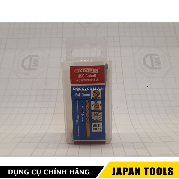 Mũi khoan thép inox 4.0mm cfcooper hcm040 | japan tools