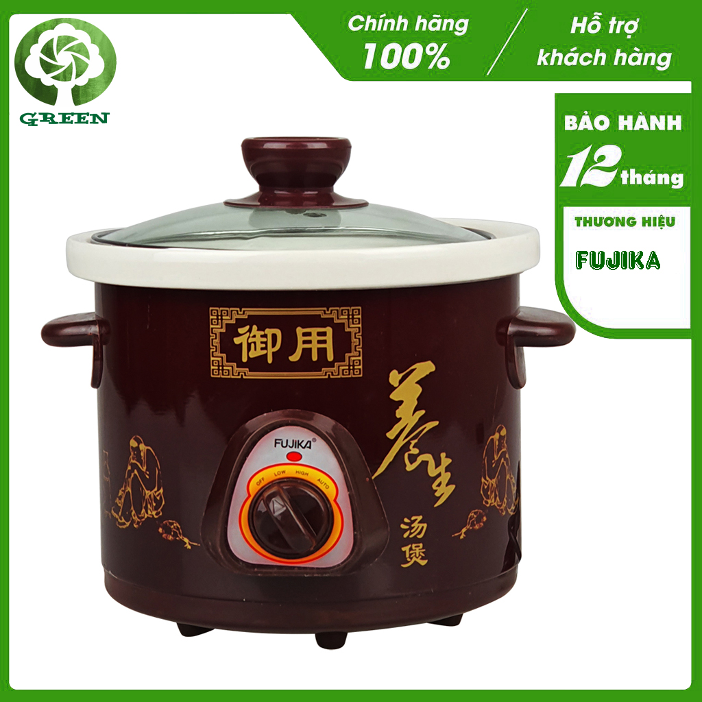 Nồi Kho Cá, nồi nấu chậm Fujika FJ-KC15 - 25 dung tích 1.5L - 2.5L nắp kính, lòng trắng dùng điện, bảo hành 12 tháng