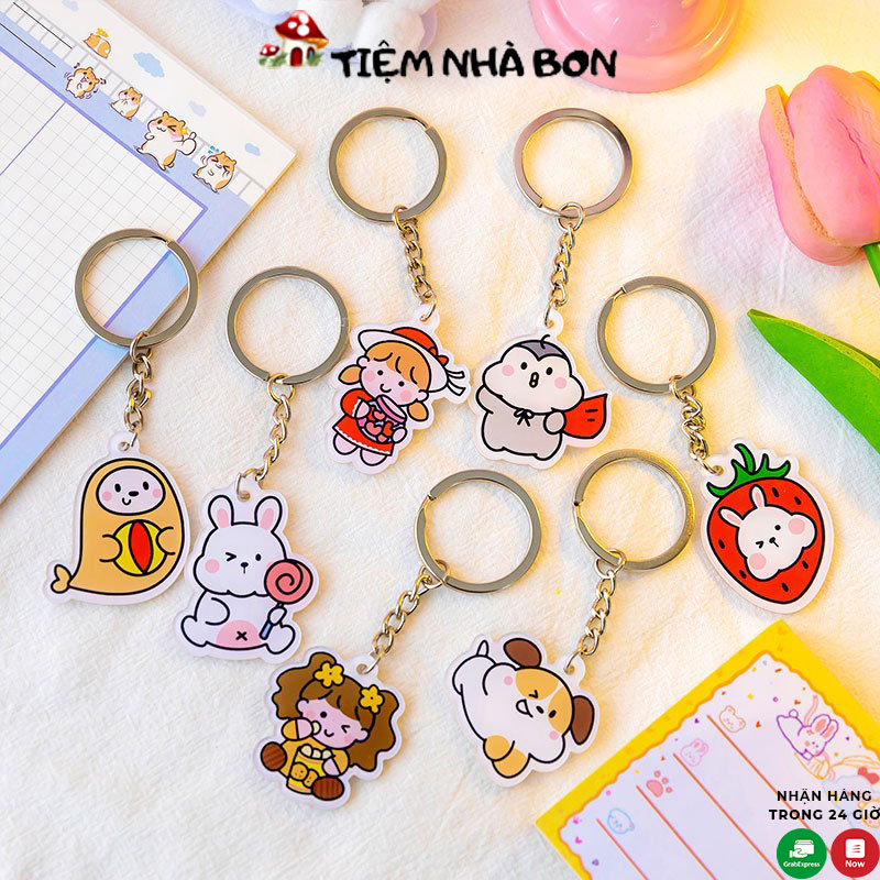 Móc treo chìa khóa Mica họa tiết cute ngộ nghĩnh, Móc khóa trang trí balo túi xách xinh xắn