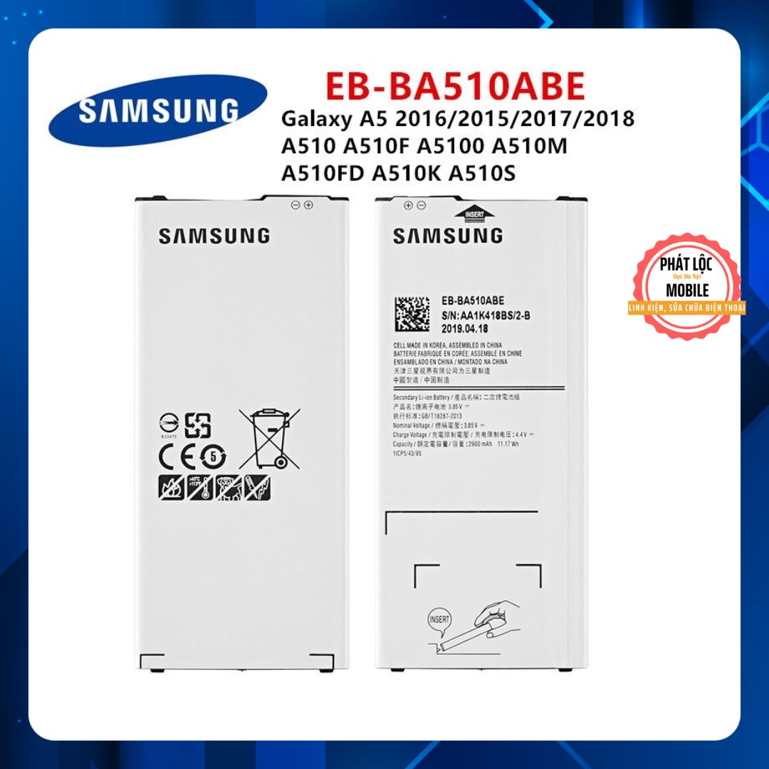 Pin samsung galaxy a5 2016 a510 zin chính hãng samsung sản xuất, dung lượng 2900mah, bảo hành 3 tháng