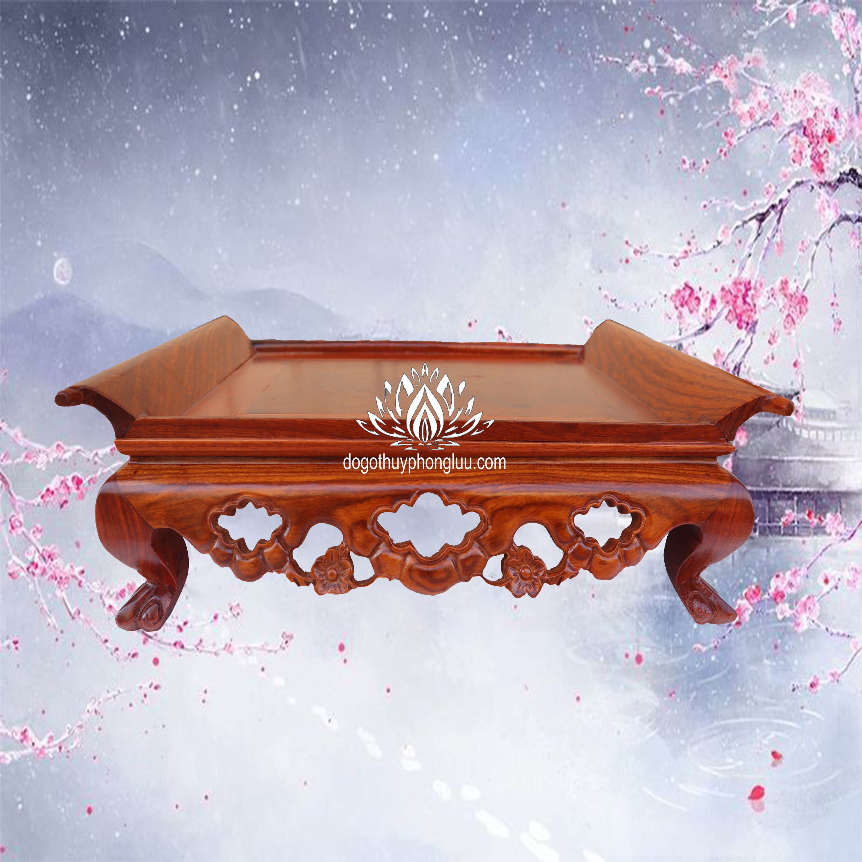 Khay trà ba bông gỗ hương bàn trà hoa mai phòng khách