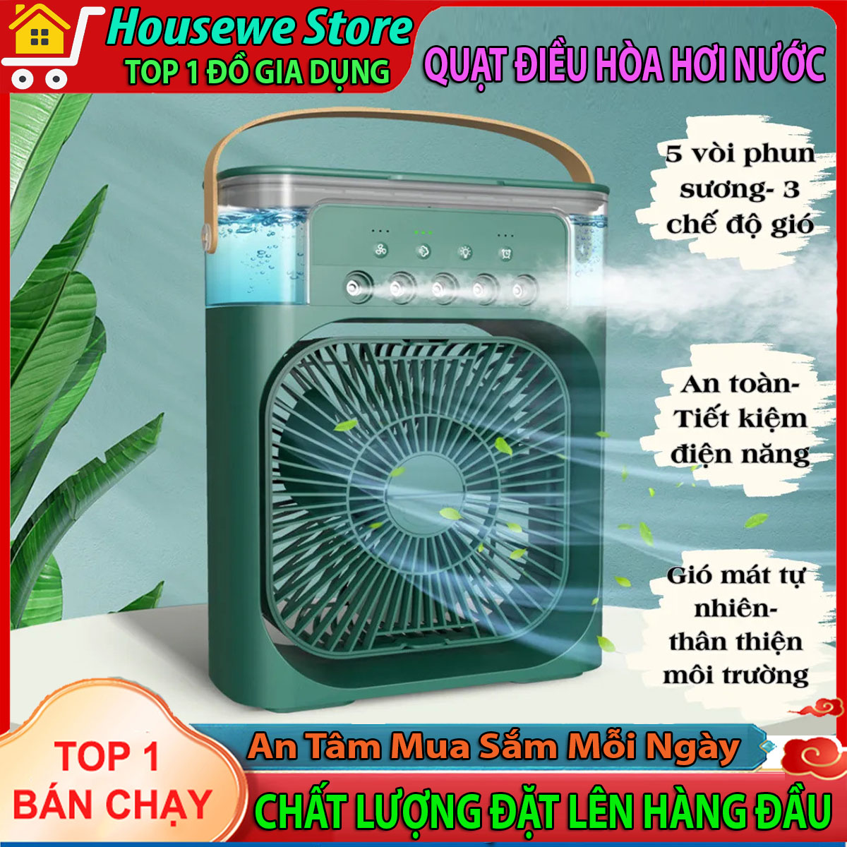 Quạt điều hòa mini, Quạt điều hòa hơi nước để bàn cỡ lớn, 4 chế độ, hẹn giờ thông minh, Quạt phun sương mini Để Bàn 5 vòi phun, đèn led 7 màu tùy chỉnh,Quạt điều hòa hơi nước để bàn cỡ lớn, Quạt Phun sương hơi nước