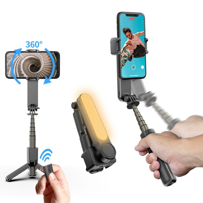 Gimbal Chống Rung Cho Điện Thoại Kiêm Chụp Ảnh L09, Gậy Selfie Có Remote Bluetooth Từ Xa, Gậy Chụp Hình Quay Video Mượt Mà, Chụp Hình Ảnh Đẹp Sắc Nét, Chống Rung Cao Cấp Tripod 3 Chân Chắc Chắn Xoay 180 Độ - Đèn Led 3 Màu