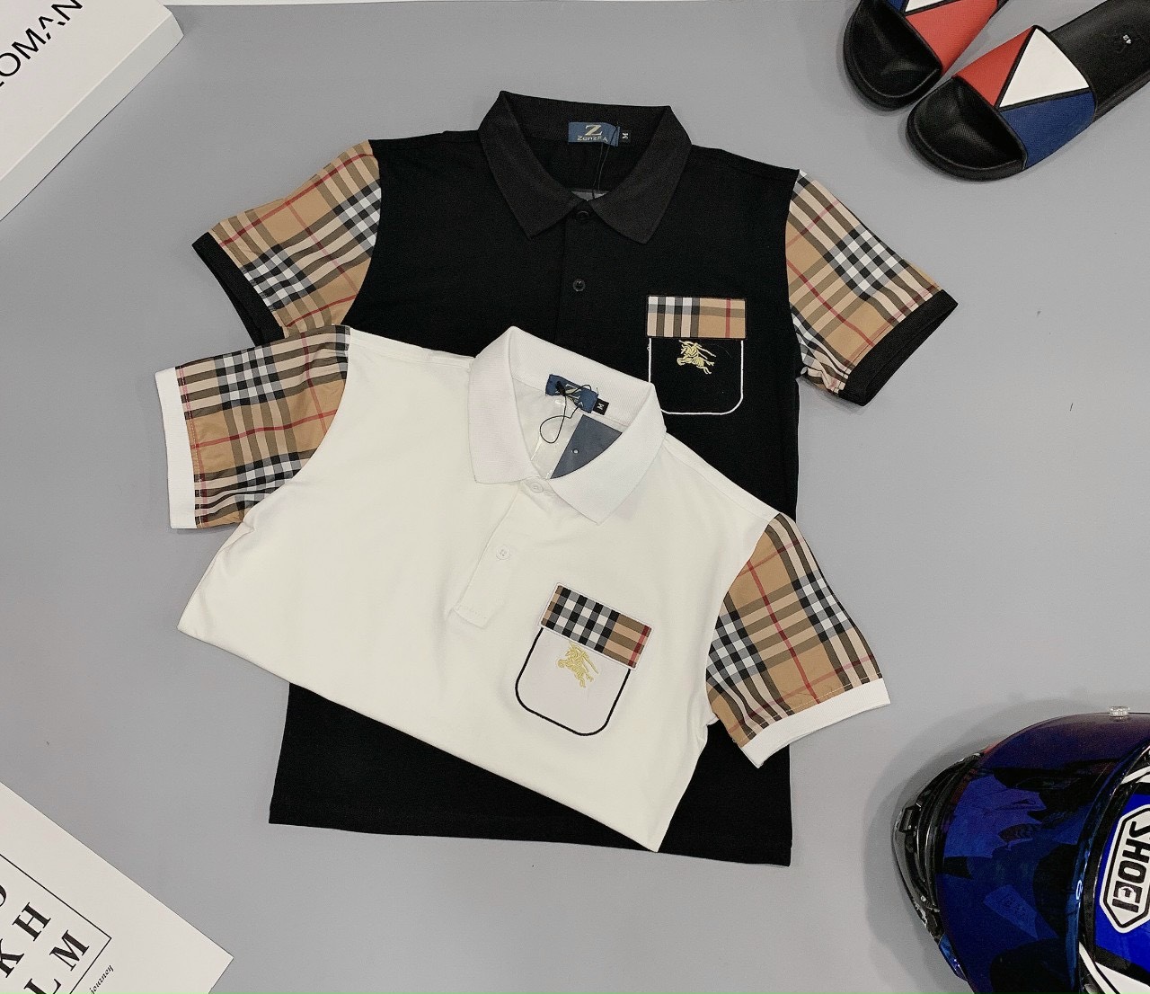 [HCM]Áo Thun Cổ Trụ Áo Polo Có Túi Áo Caro Thêu Logo Ngựa Chất Cotton Co Dãn Đảm Bảo Hàng Như Hình