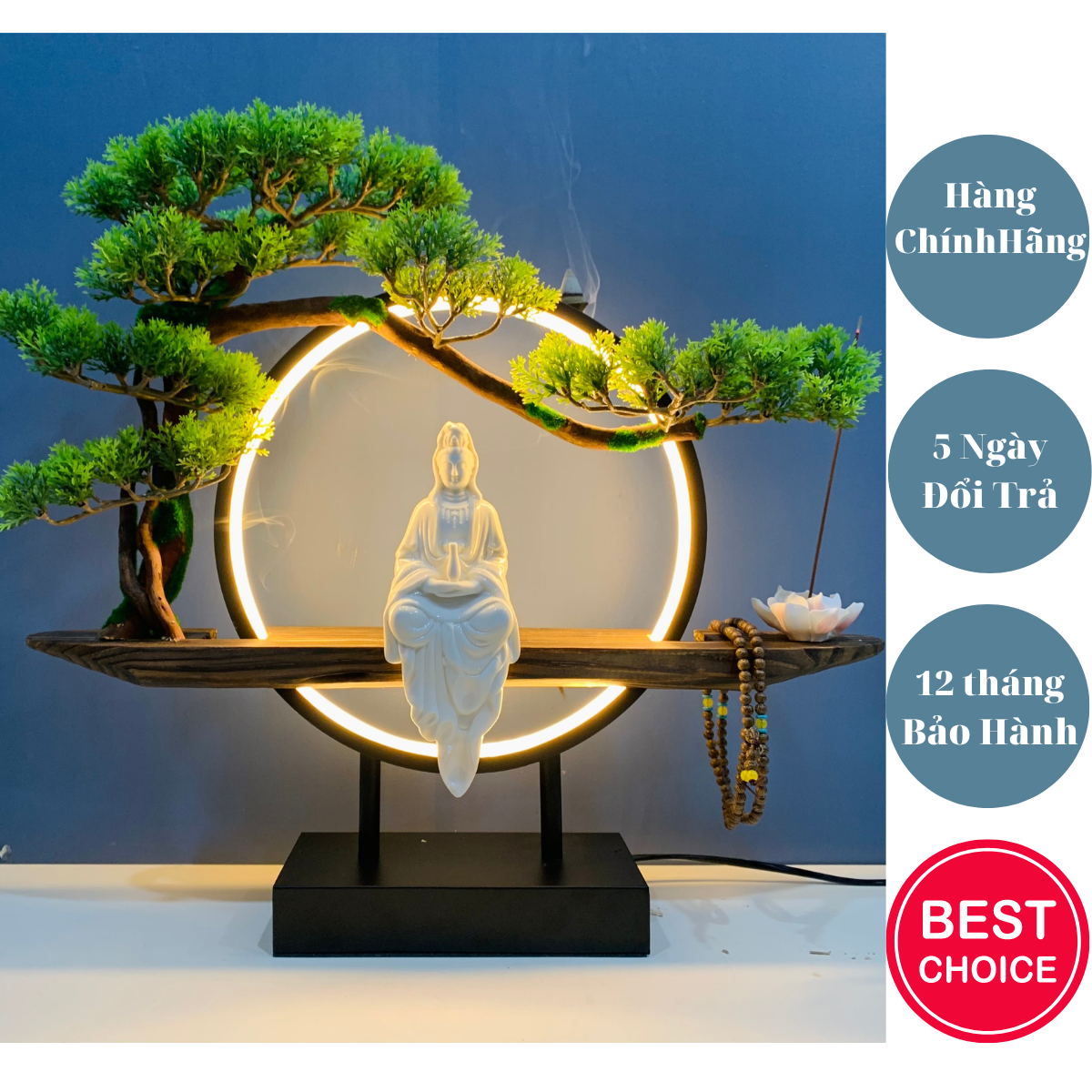 Tiểu Cảnh Quan Âm Đèn Led kích thước 48x10x43cm, Hàng cao cấp, trang trí nhà cửa mang lại may mắn và an vui cho gia đình, quà tặng cao cấp, Mã T12