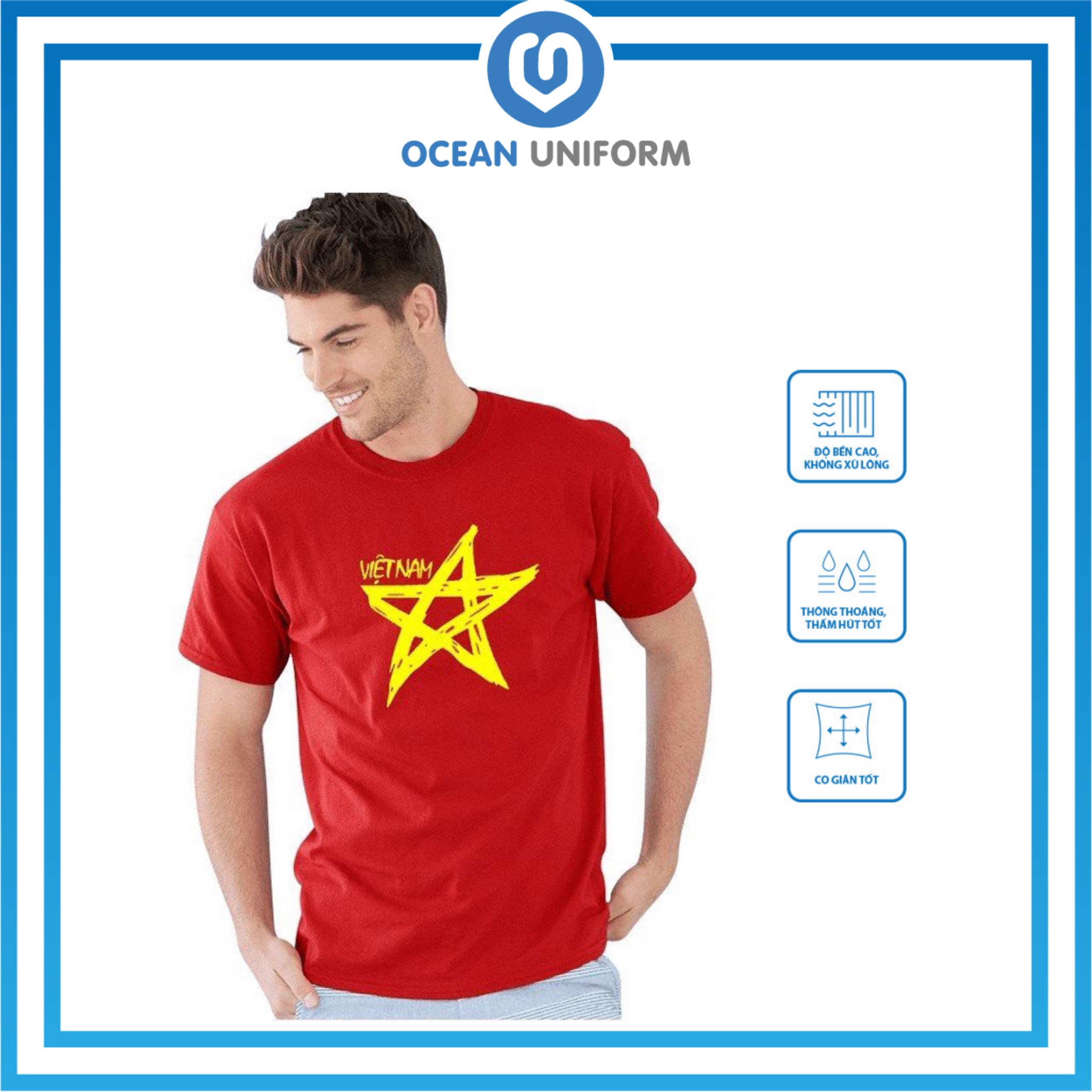 Áo thun cờ đỏ sao vàng nam nữ hàng shop sao rỗng - vải cotton 65:35