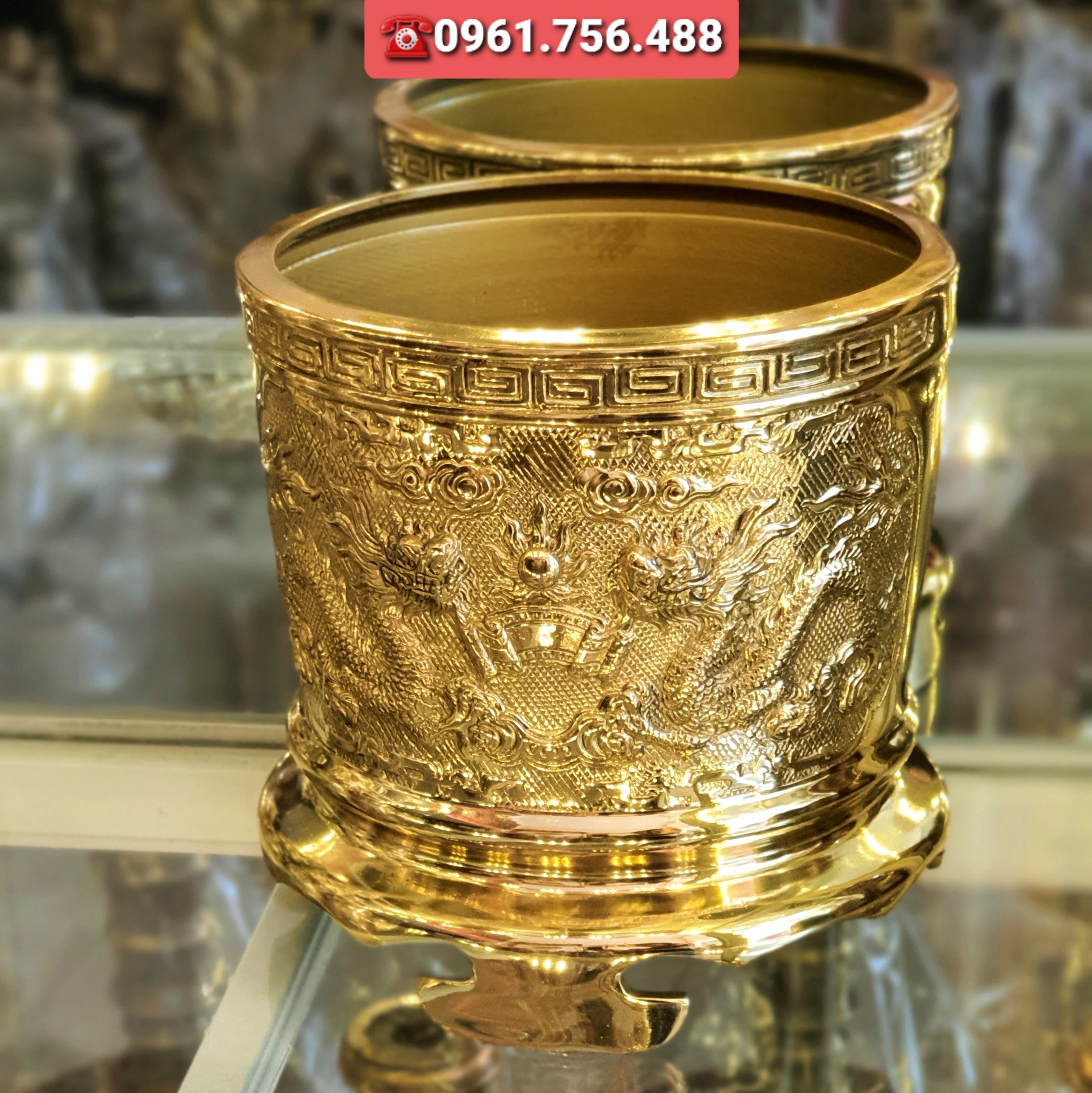 Lư hương bát nhang đồng vàng 14cm