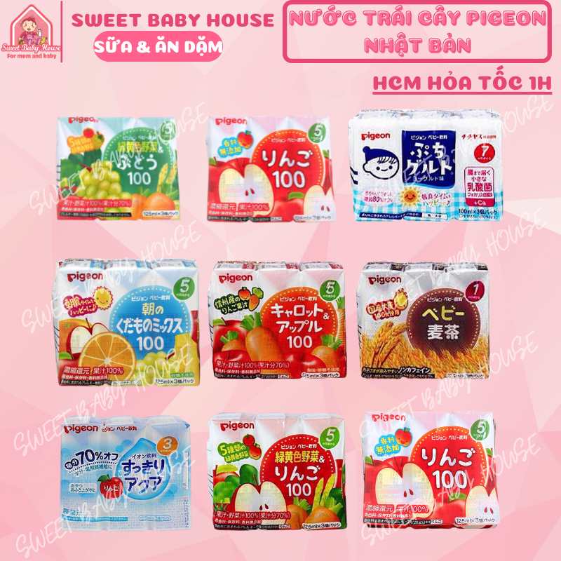 Nước trái cây cho bé Pigeon Nhật Bản - Nước ép hoa quả cho bé từ 5 tháng tuổi. Date 6/2024 - Sweet Baby House
