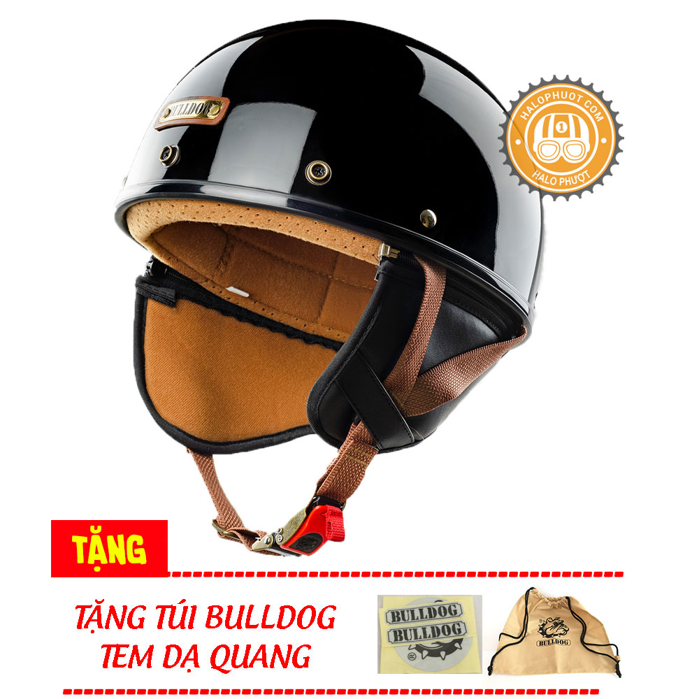 Mũ bảo hiểm Bulldog PUG nửa đầu Đen Bóng